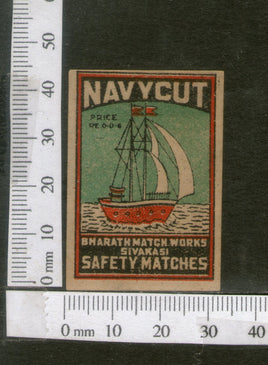 India 1950's Ship Navycut Brand Match Box Label # MBL130 - Phil India Stamps