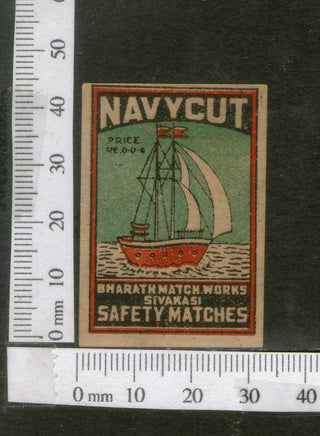 India 1950's Ship Navycut Brand Match Box Label # MBL130 - Phil India Stamps