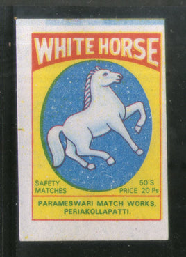 Étiquette de boîte d'allumettes de sécurité India White Horse n° MBL135