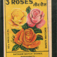 India Three Roses Flowers Safety Match Box Label # MBL167