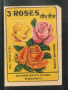 India Three Roses Flowers Safety Match Box Label # MBL167