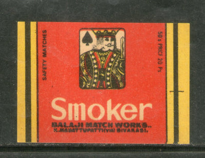 India SMOKER Safety Match Box Label # MBL168