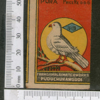 India 1950's Bird Dove Brand Match Box Label Animal # MBL172 - Phil India Stamps