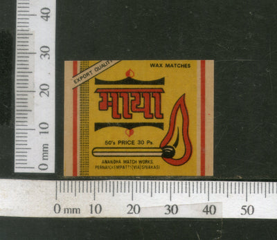 India MAYA Match Stick Flame Safety Match Box Label # MBL179 - Phil India Stamps