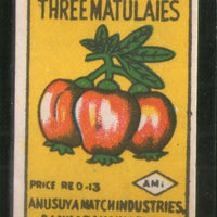 India Three Matulaies Fruit Safety Match Box Label # MBL182