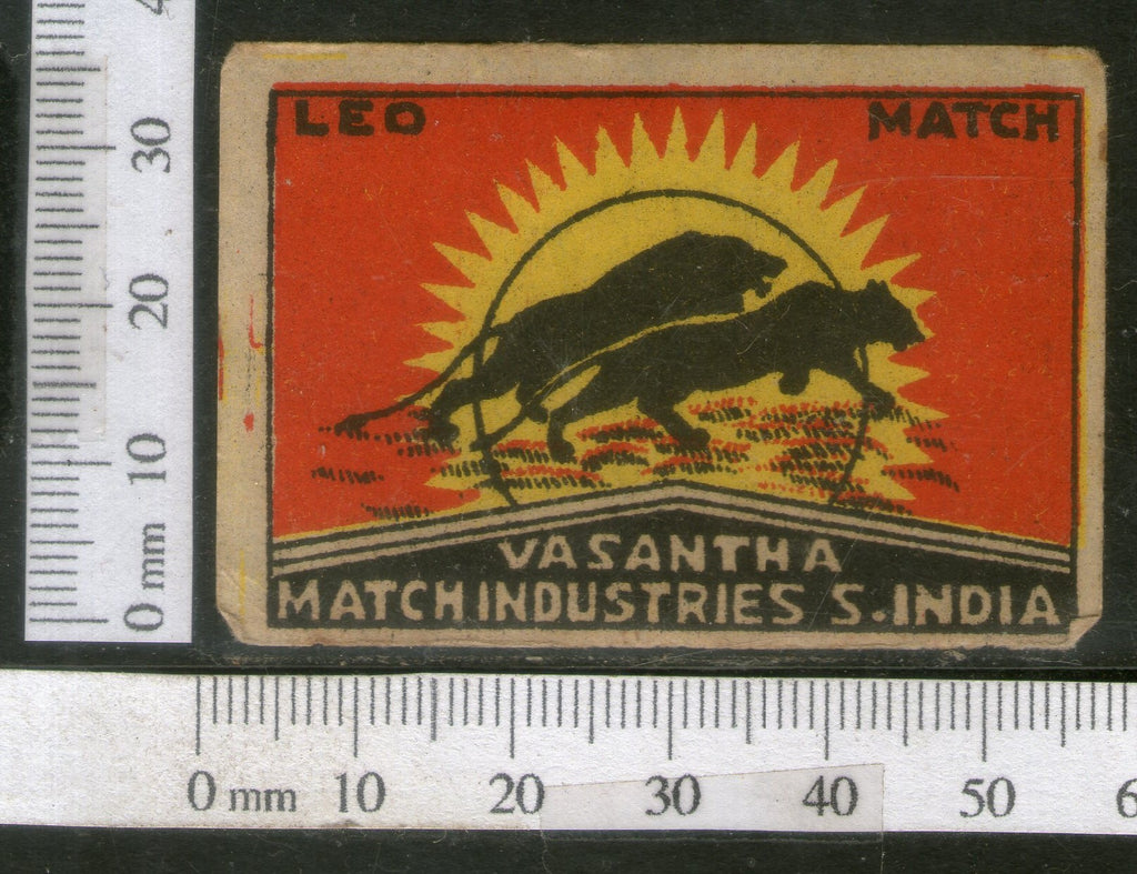 India 1950's Leo Brand Match Box Label Wildlife Animal Lion # MBL187 - Phil India Stamps