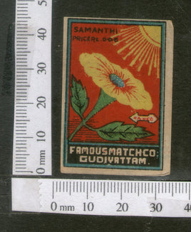 India 1950's Sun Flower Flora Brand Match Box Label # MBL188 - Phil India Stamps