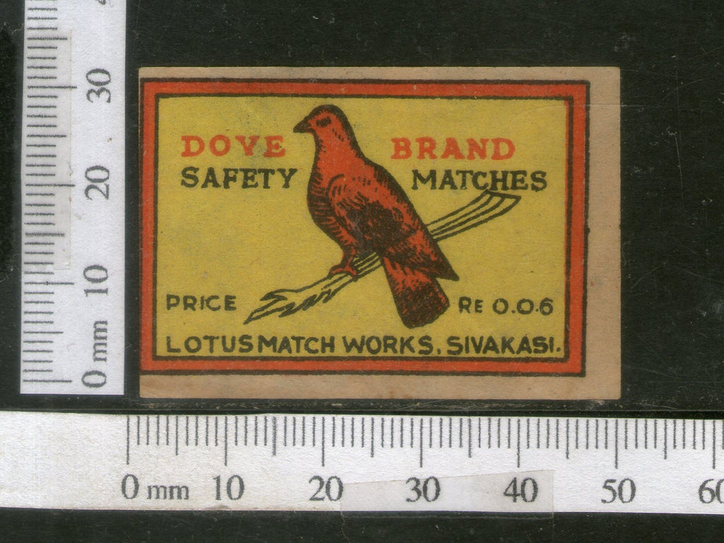 India 1950's Bird Dove Brand Match Box Label Animal # MBL018 - Phil India Stamps