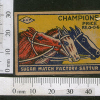 India 1950's Three Horse Campions Brand Match Box Label Wildlife Animal # MBL192 - Phil India Stamps