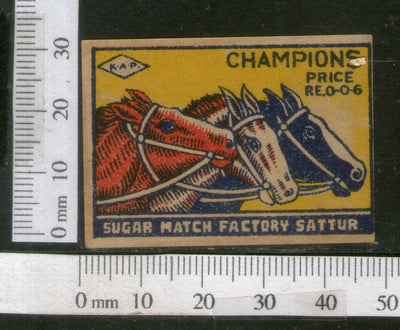 India 1950's Three Horse Campions Brand Match Box Label Wildlife Animal # MBL192 - Phil India Stamps