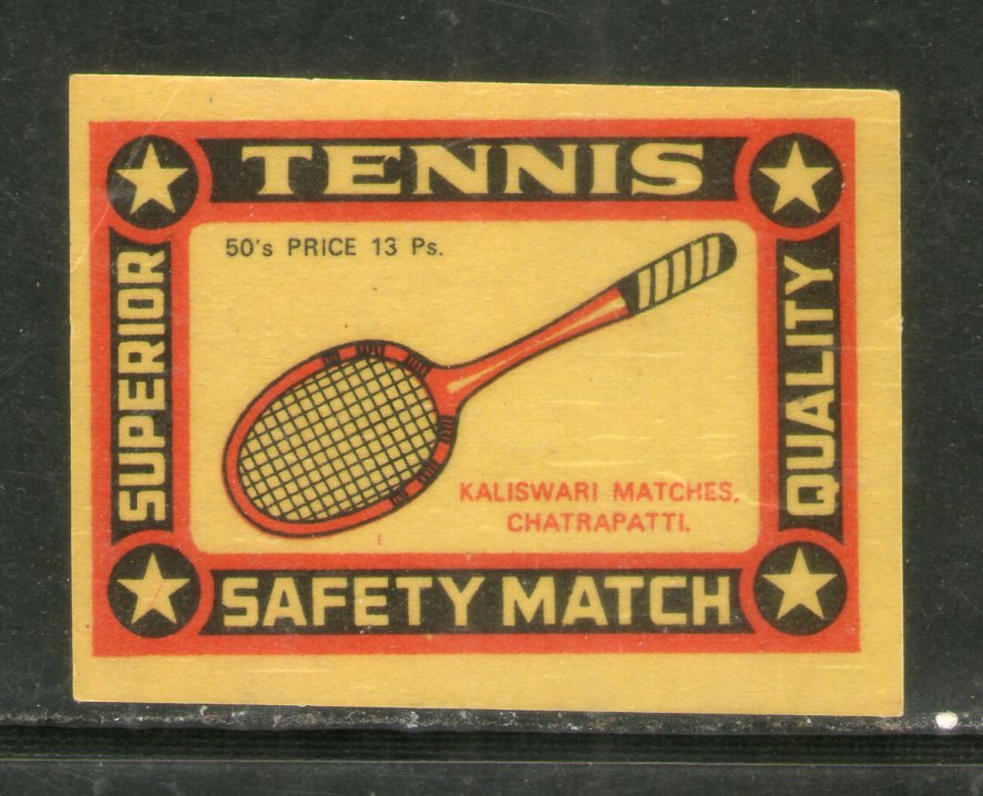 India TENNIS Safety Match Box Label # MBL206