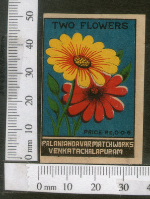 India 1950's Two Flower Flora Brand Match Box Label # MBL210 - Phil India Stamps