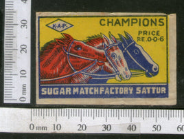 India 1950's Three Horse Campions Brand Match Box Label Wildlife Animal # MBL213 - Phil India Stamps
