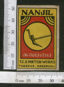 India 1950's NANJIL Plow Brand Match Box Label Agriculture Instrument # MBL219 - Phil India Stamps
