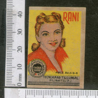 India 1950's Women Lady Rani Brand Match Box Label # MBL220 - Phil India Stamps