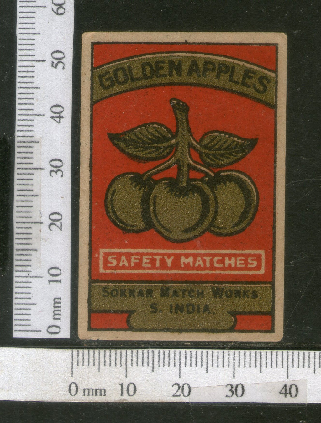 India 1950's Golden Apples Fruit Brand Match Box Label # MBL221 - Phil India Stamps