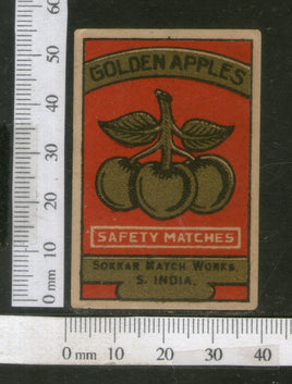 India 1950's Golden Apples Fruit Brand Match Box Label # MBL221 - Phil India Stamps