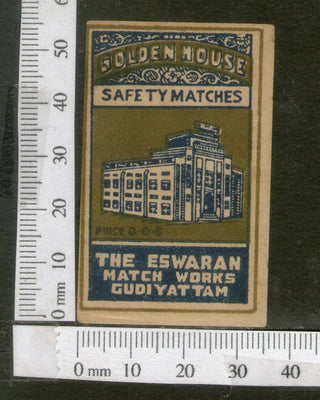 India 1950's Golden House Brand Match Box Label Architecture # MBL250 - Phil India Stamps