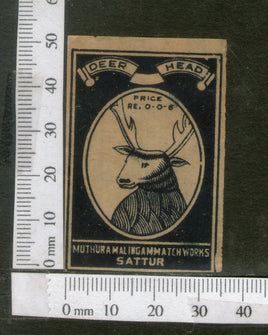 India 1950's Deer Head Brand Match Box Label Wildlife Animal # MBL253 - Phil India Stamps