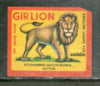 India GIR LION Animal Safety Match Box Label # MBL283