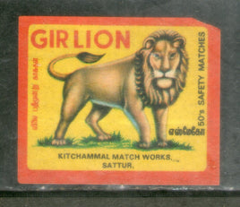 India GIR LION Animal Safety Match Box Label # MBL283