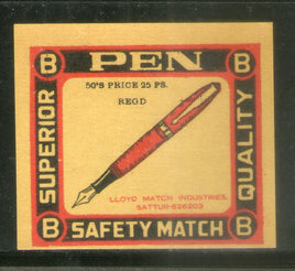 Étiquette de boîte d'allumettes de sécurité India PEN n° MBL03