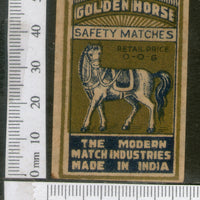 India 1950's Golden Horse Brand Match Box Label Wildlife Animal # MBL054 - Phil India Stamps