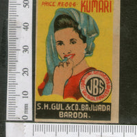 India 1950's Young Women Lady Kumari Brand Match Box Label # MBL066 - Phil India Stamps