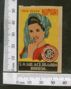 India 1950's Young Women Lady Kumari Brand Match Box Label # MBL066 - Phil India Stamps
