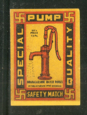 India PUMP Safety Match Box Label # MBL94