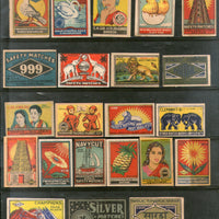 India 1950's 22 Different Match Box Labels Elephant Bird Lion Flower Ship Animal - Phil India Stamps