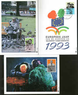 Netherlands 1993 Senior Citizens Painting Bird Sc B671-3 Set of 3 Max Cards # 15 - Phil India Stamps