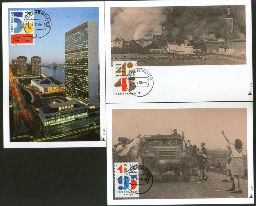 Netherlands 1995 Anni. End of World War II Liberation Set of 3 Max Cards # 46 - Phil India Stamps
