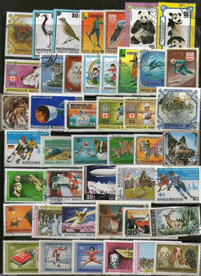 Mongolia 44 Different Used Stamps on Olympic Painting Birds Animals Dog Cats Flowers Fish Space