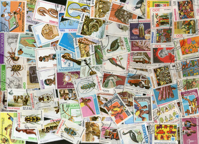 Mozambique 100 Diff Used Stamps on Stamps Butterfly Bird Ship Animal Paintings Sports Fish