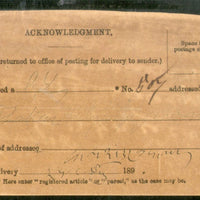 India 1896 Acknowledgement tied Amran / Kattywar Canc. to Karachi Used # PH3016
