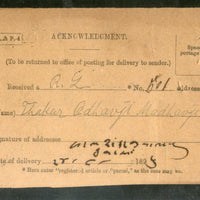 India 1896 Amran / Kathiawar to Karachi Via Bombay / Reg Acknowledgement # PH3092