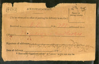 India 1898 Chandor / Nasik to Ahmednagar Canc on Acknowledgement Card # PH3094