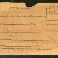 India 1898 Chandor / Nasik to Ahmednagar Canc on Acknowledgement Card # PH3094