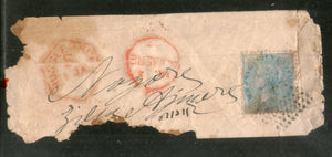 India Qv ½An tied Envelope with Cooper Type 6 & Ajmere, Nusseerabad Red Canc. # 33