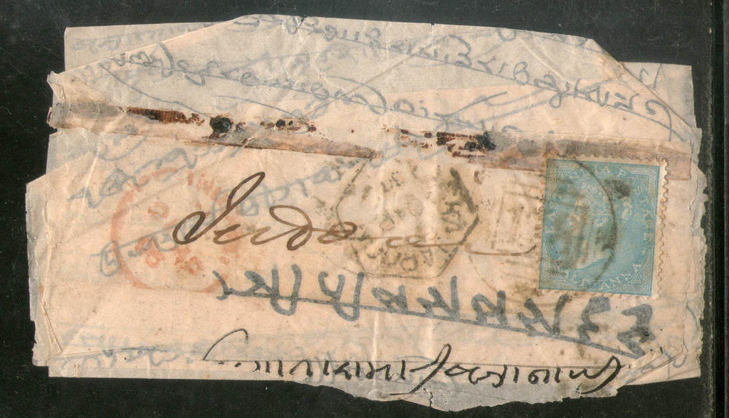 India Small Cover with QV ½ An stamp & Hexagonal & Red canc. # PH54