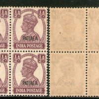 India Patiala State ½An KG VI Postage Stamp SG 104 / Sc 103 BLK/4 Cat. £16 MNH - Phil India Stamps