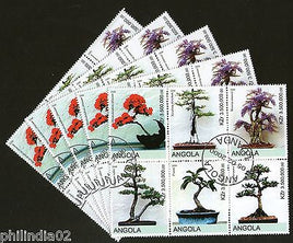 Angola 2000 Bonsai Tree Plant Flower Orchid Flora Setenant BLK/6 Cancel X5 # 13497
