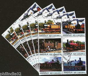 Angola 2000 Steam Locomotive Railway Transport Setenant BLK/6 CancelledX5 # 13488