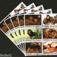 Angola 2000 African Lions Wild Life Animal Setenant BLK/6 Cancelled x5 # 13493