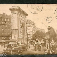 France 1920 PARIS - St. Denis Boulevard and Gate Cars Tram View Card to India