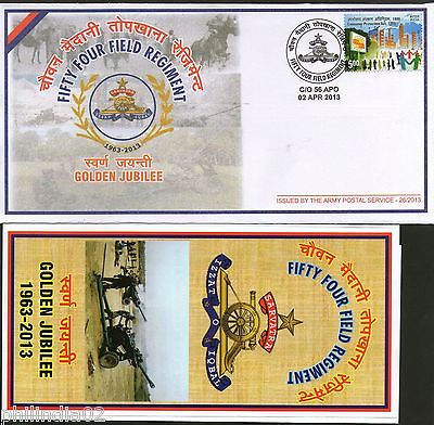 India 2013 Fifty Four Field Regiment Military Coat of Arms APO Cover # 7141