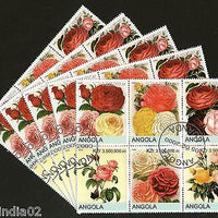 Angola 2000 Roses Flower Tree Plant Orchid Flora Setenant BLK/6 Cancel X5 #13499