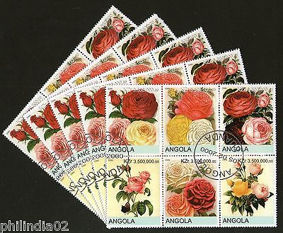 Angola 2000 Roses Flower Tree Plant Orchid Flora Setenant BLK/6 Cancel X5 #13499