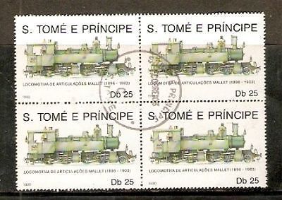 St. Thomas & Prince Island 1990 Steam Locomotive Railway Transport Blk/4 CTO #5519b